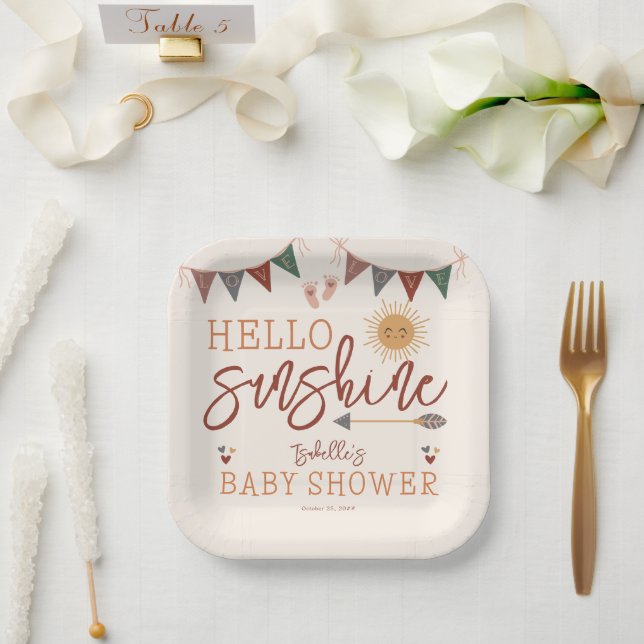 Assiettes En Carton Boho Hello Sunshine Baby shower (Mariage)