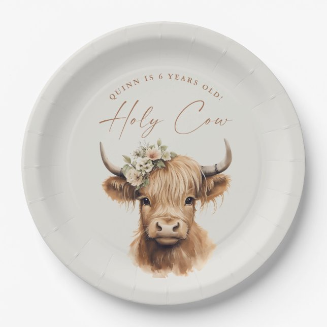 Assiettes En Carton Boho Highland Cow Anniversaire de enfant Party (Devant)
