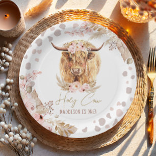 Assiettes En Carton Boho Holy Cow Highland Pampas 1er Anniversaire