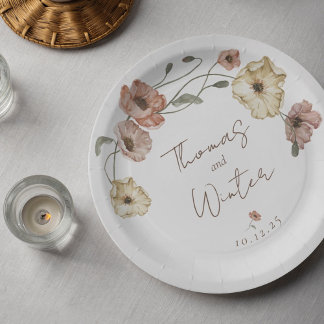 Assiettes En Carton Boho Islandais Aquarelle Islande Poppy Fleurs