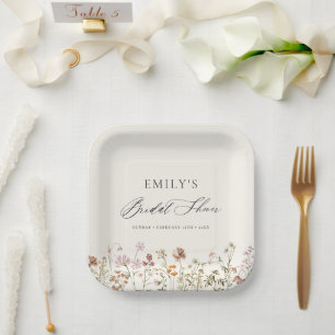 Assiettes En Carton Boho Jardin de Fleurs Mariée Script de Réception