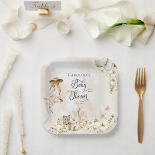Assiettes En Carton Boho Leopard   Femme Baby shower floral tropical
