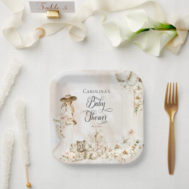 Assiettes En Carton Boho Leopard | Femme Baby shower floral tropical (Mariage)