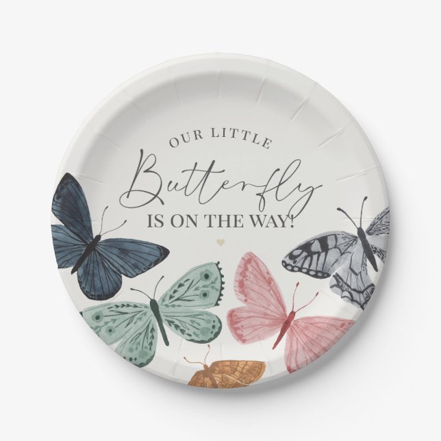 Assiettes En Carton Boho Little Butterfly Baby shower Vaisselle (Devant)