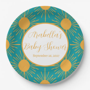 Assiettes En Carton Boho Little Ray of Sun Baby shower Turquoise