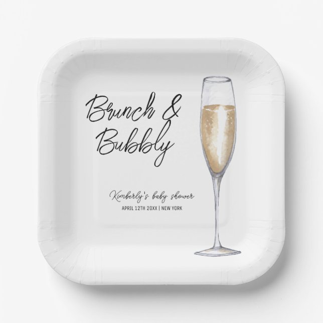 Assiettes En Carton Boho minimum Champagne Brunch Baby shower Bubbly (Recto)