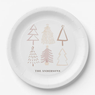 Assiettes En Carton Boho Noël Arbres Dusty Pink Vacances