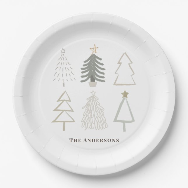 Assiettes En Carton Boho Noël Arbres Vacances vertes (Devant)