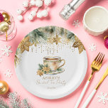 Assiettes En Carton Boho Noël nuptiale douche nuptiale fête du thé<br><div class="desc">Noël hiver thème nuptiale douche thé fête vaisselle personnalisée assiettes de fête,  aquarelle tasse de thé avec flocons poinsettia et biscuits branches de pin moderne décontractée police hiver nuptiale plaques de douche</div>