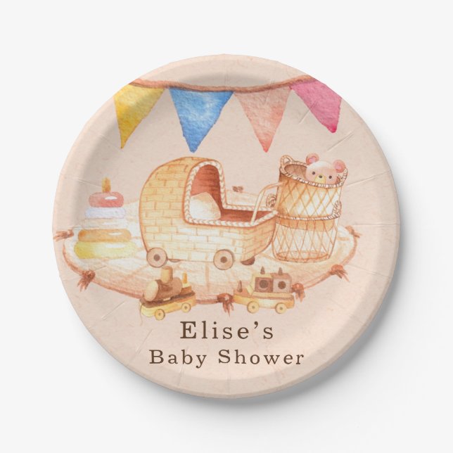 Assiettes En Carton Boho Nursery Bébé Baby shower jouets de bébé (Devant)