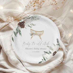 Assiettes En Carton Boho nursery hiver baby shower à feuillage persist