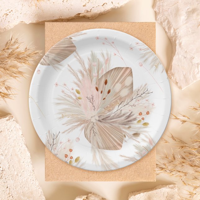 Assiettes En Carton Boho pampas herbe séchée aquarelle motif désert (Boho pampas dried grass watercolor pattern desert paper plates)