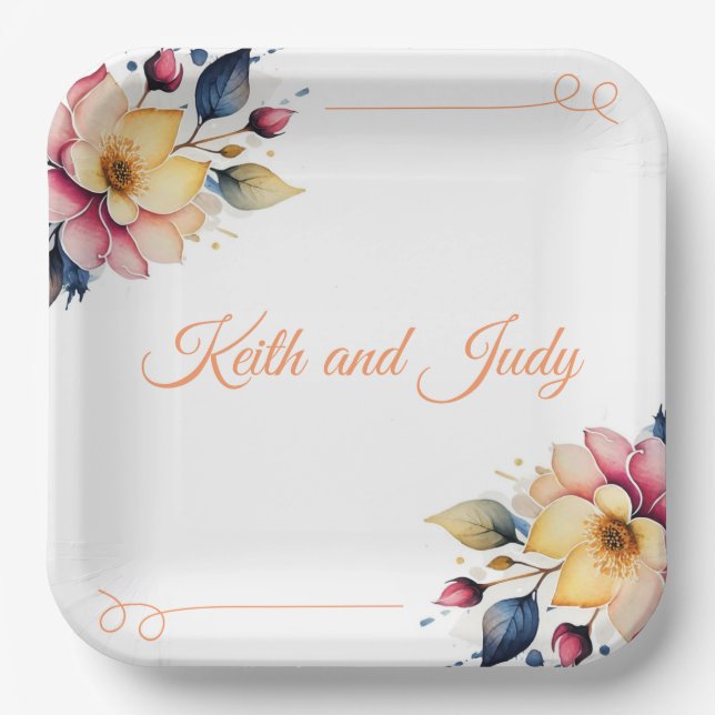 Assiettes En Carton Boho Peachy Floral (Recto)
