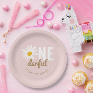 Assiettes En Carton Boho Pink Daisy ONE derful 1st Birthday Party
