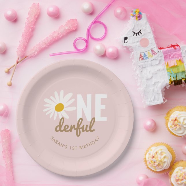 Assiettes En Carton Boho Pink Daisy ONE derful 1st Birthday Party (Fête)