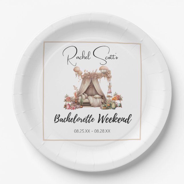 Assiettes En Carton Boho Pink Glamping Bachelorette Party Week-end (Devant)