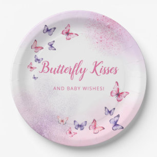 Assiettes En Carton Boho Pink Watercolor Baby shower papillon