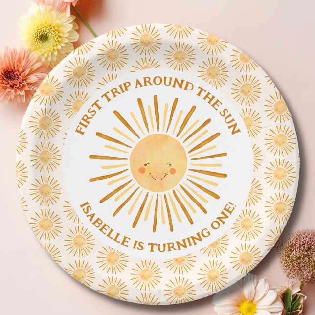 Assiettes En Carton Boho Premier Voyage Autour Du Soleil 1Er Anniversa (Boho First Trip Around The Sun 1st Birthday Party Paper Plates)