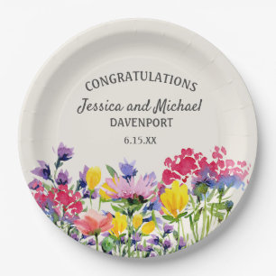 Assiettes En Carton Boho Purple Aquarelle Fleur sauvage Mariage de crè