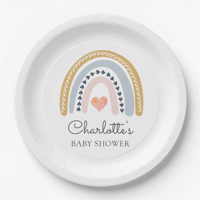 Assiettes En Carton Boho Rainbow Baby shower Classic (Devant)