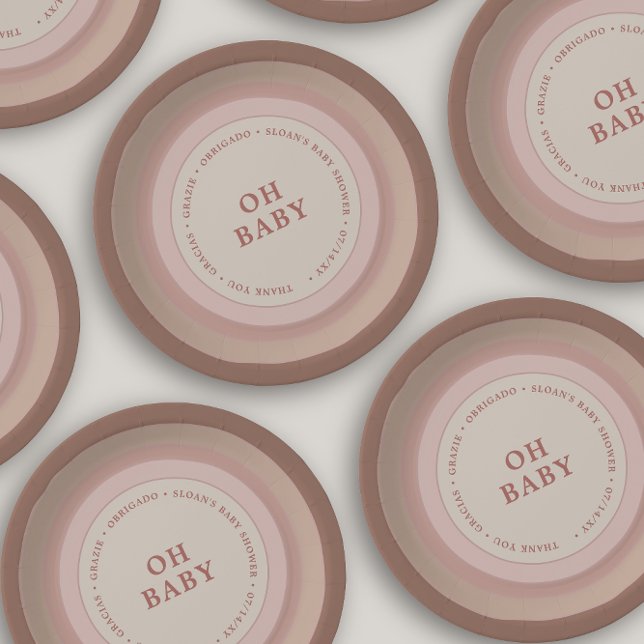 Assiettes En Carton Boho Rainbow Baby shower Earthy Blush Girl (Créateur téléchargé)