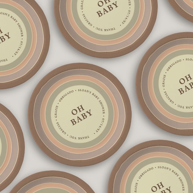 Assiettes En Carton Boho Rainbow Baby shower Terre Genre Neutre (Créateur téléchargé)