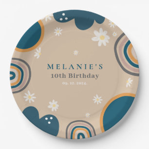Assiettes En Carton Boho Rainbow Daisy Beige Anniversaire