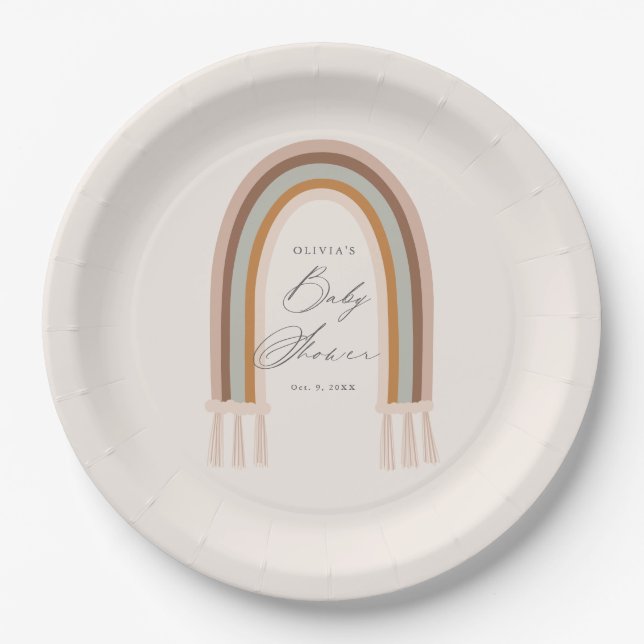 Assiettes En Carton Boho Rainbow Earth Tone Baby shower (Devant)