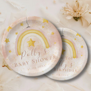 Assiettes En Carton Boho Rainbow Gold Stars Magic Dust Baby shower