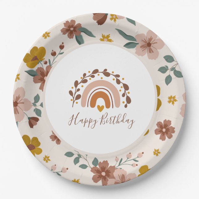 Assiettes En Carton Boho Rainbow Happy Birthday Plates (Devant)