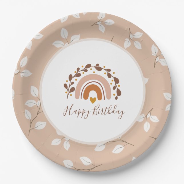 Assiettes En Carton Boho Rainbow Happy Birthday Plates
