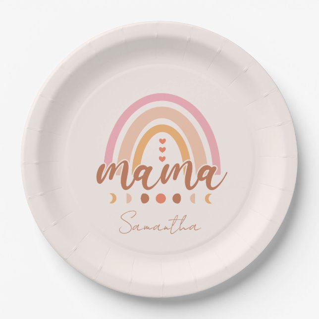 Assiettes En Carton Boho Rainbow Mama avec phases de lune (Devant)
