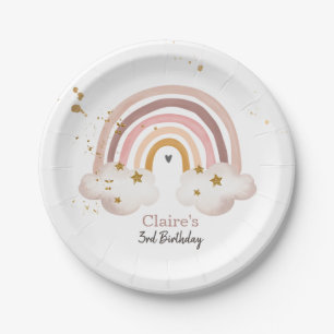 Assiettes En Carton Boho Rainbow Party Neutral Earth Tones Moderne