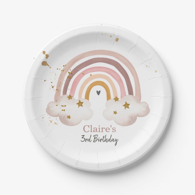 Assiettes En Carton Boho Rainbow Party Neutral Earth Tones Moderne (Devant)