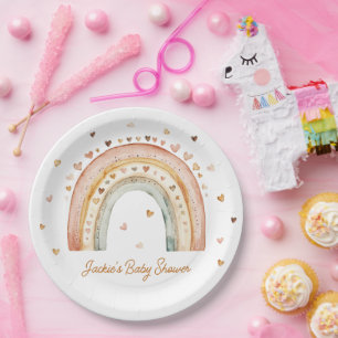 Assiettes En Carton Boho Rainbow Watercolor Baby shower
