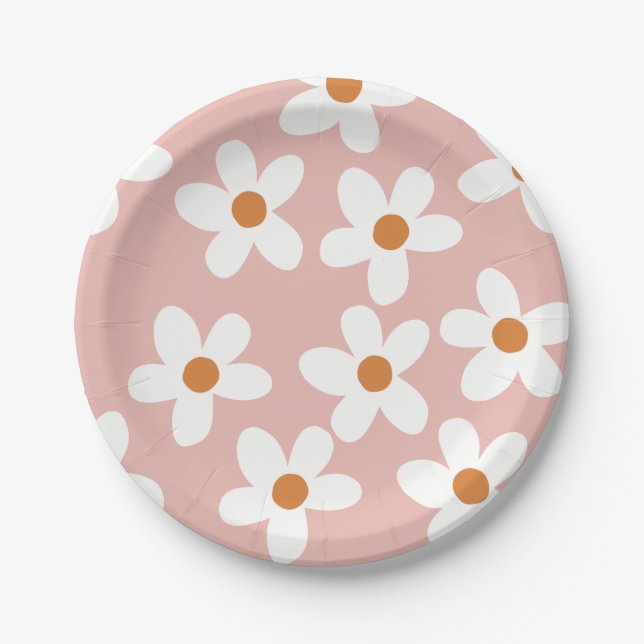 Assiettes En Carton Boho Rose Daisy Anniversaire (Devant)