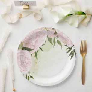 Assiettes En Carton Boho rose fleurs vert feuille botanique