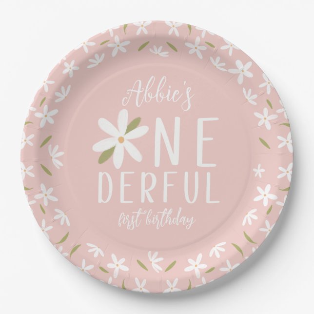 Assiettes En Carton Boho rose Onedering Plaque de premier anniversaire (Devant)