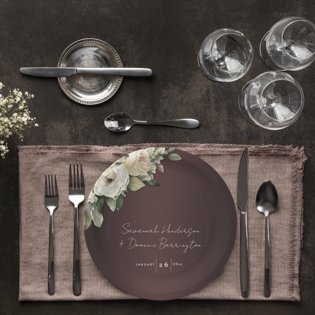 Assiettes En Carton Boho Roses et Elegant Mariage de Bourgogne (Créateur téléchargé)