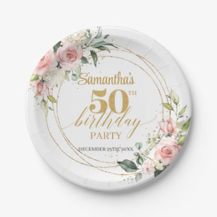 Assiettes En Carton Boho roses rose rousse parties scintillant or 50e