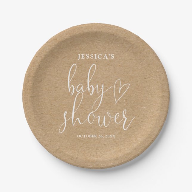 Assiettes En Carton Boho Rustic Kraft Baby shower neutre pour les femm (Devant)