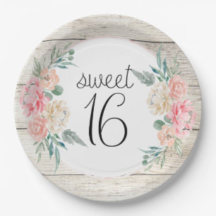 Assiettes En Carton Boho Rustique Floral Sweet 16 Anniversaire