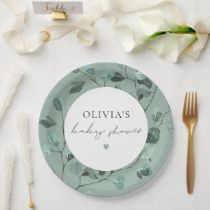 Assiettes En Carton Boho Sage Green Eucalyptus Baby shower