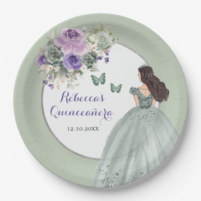 Assiettes En Carton Boho Sage Purple Robe Princesse Girl Sweet 16 Años (Devant)