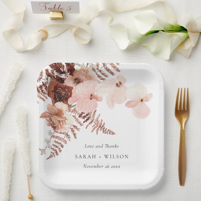 Assiettes En Carton Boho séché rouille Blush Fern Mariage d'orchidée M (Mariage)