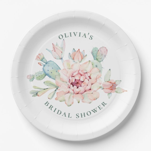 Assiettes En Carton Boho Southwestern Bridal Shower | Floral Cactus (Devant)