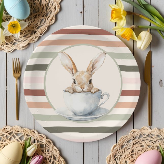 Assiettes En Carton Boho Stripes & Bunny Pâques (Boho Stripes & Bunny Easter Paper Plates)