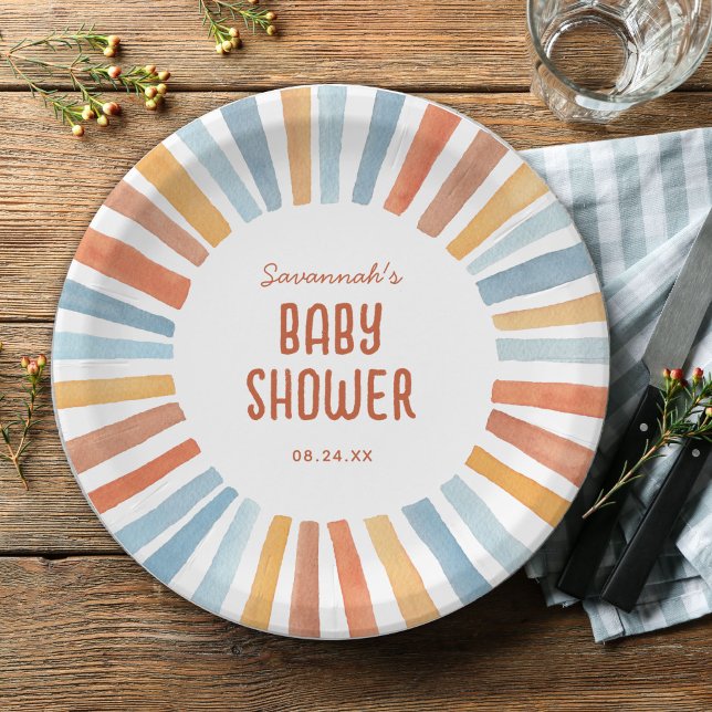 Assiettes En Carton Boho Sunshine Baby shower neutre pour les femmes (Créateur téléchargé)