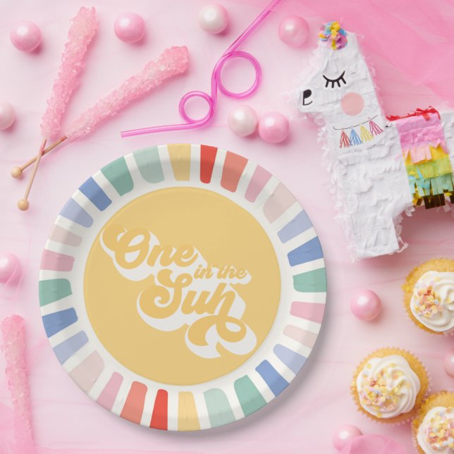Assiettes En Carton Boho Sunshine One Au Soleil Soleil Anniversaire (Fête)