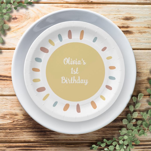 Assiettes En Carton Boho Sunshine Premier anniversaire (Boho Sunshine Birthday Party Paper Plates)
